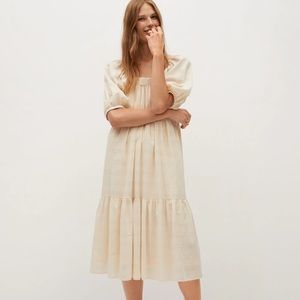 NWT Mango Puff Sleeve Cream Midi Dress